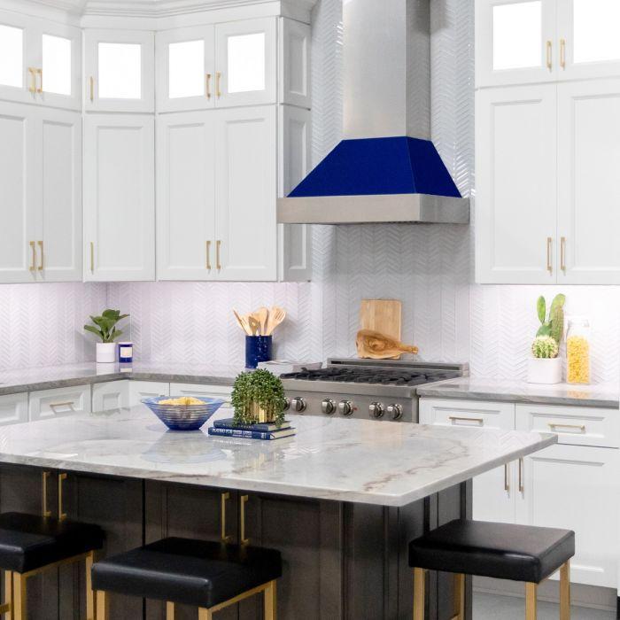 ZLINE 36 in. Ducted DuraSnow® Stainless Steel Range Hood with Blue Gloss Shell, 8654BG-36 - Smart Kitchen Lab