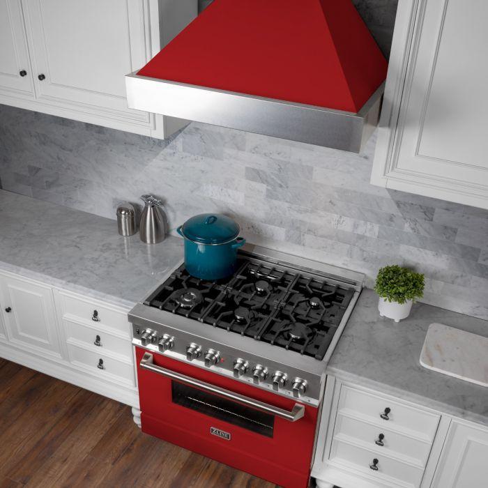 ZLINE 36 in. Ducted DuraSnow® Stainless Steel Range Hood with Red Matte Shell, 8654RM-36 - Smart Kitchen Lab