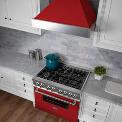 ZLINE 36 in. Ducted DuraSnow® Stainless Steel Range Hood with Red Matte Shell, 8654RM-36 - Smart Kitchen Lab