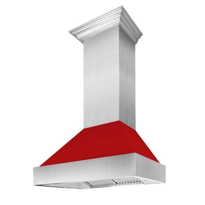 ZLINE 36 in. Ducted DuraSnow® Stainless Steel Range Hood with Red Matte Shell, 8654RM-36 - Smart Kitchen Lab