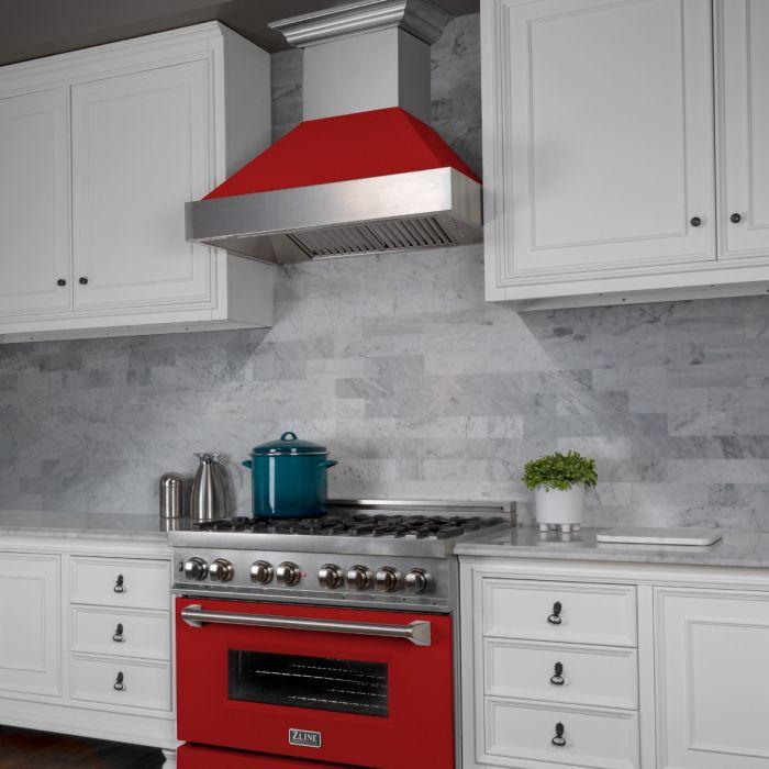ZLINE 36 in. Ducted DuraSnow® Stainless Steel Range Hood with Red Matte Shell, 8654RM-36 - Smart Kitchen Lab