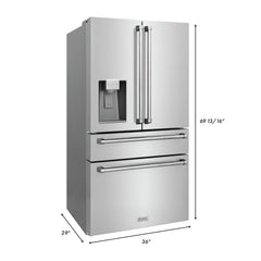 ZLINE 36 In. French Door Refrigerator with Water Dispenser, Ice Maker in Fingerprint Resistant Stainless Steel, RFM-W-36 - Smart Kitchen Lab
