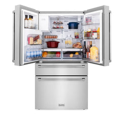 ZLINE 36 In. French Door Refrigerator with Water Dispenser, Ice Maker in Fingerprint Resistant Stainless Steel, RFM-W-36 - Smart Kitchen Lab