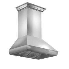 ZLINE 36 in. Professional Convertible Vent Wall Mount Range Hood in Stainless Steel with Crown Molding, 587CRN-36 - Smart Kitchen Lab