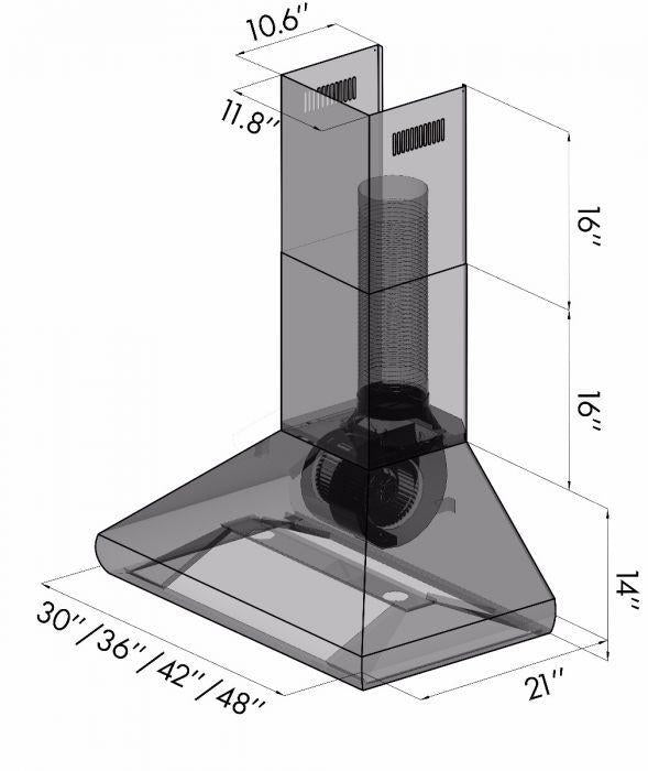 ZLINE 36 in. Professional Convertible Vent Wall Mount Range Hood in Stainless Steel with Crown Molding, 587CRN-36 - Smart Kitchen Lab