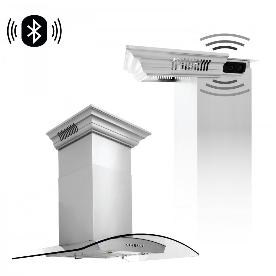 ZLINE 36 in. Stainless Steel Wall Range Hood with Built-in CrownSound® Bluetooth Speakers, KZCRN-BT-36 - Smart Kitchen Lab