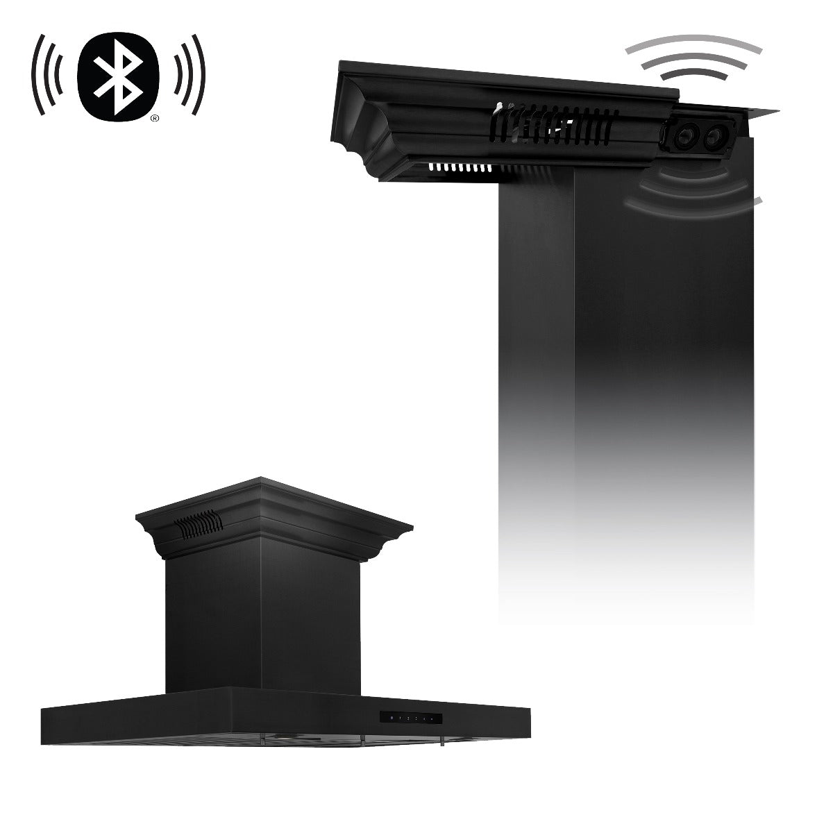 ZLINE 36 in. Wall Mount Range Hood in Black Stainless Steel with BlueTooth Crown Molding, BSKENCRN-BT-36 - Smart Kitchen Lab