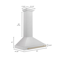 ZLINE 36 Inch Autograph Edition DuraSnow® Stainless Steel Range Hood with Champagne Bronze Handle, KB4SNZ-36-CB - Smart Kitchen Lab