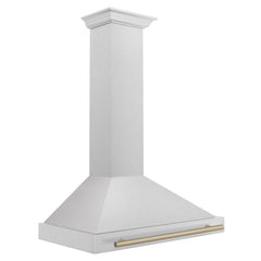 ZLINE 36 Inch Autograph Edition DuraSnow® Stainless Steel Range Hood with Champagne Bronze Handle, KB4SNZ-36-CB - Smart Kitchen Lab
