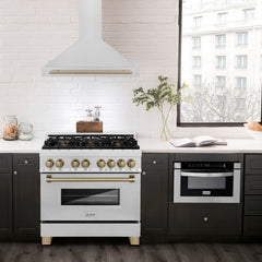 ZLINE 36 Inch Autograph Edition DuraSnow® Stainless Steel Range Hood with Champagne Bronze Handle, KB4SNZ-36-CB - Smart Kitchen Lab