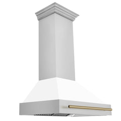ZLINE 36 Inch Autograph Edition Range Hood with White Matte Shell and Champagne Bronze Handle, 8654STZ-WM36-CB - Smart Kitchen Lab