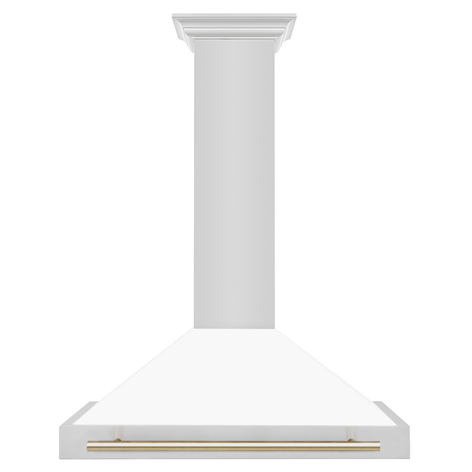 ZLINE 36 Inch Autograph Edition Stainless Steel Range Hood with a Matte White Shell and Gold Handle, KB4STZ-WM36-G - Smart Kitchen Lab