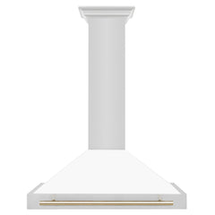 ZLINE 36 Inch Autograph Edition Stainless Steel Range Hood with a Matte White Shell and Gold Handle, KB4STZ-WM36-G - Smart Kitchen Lab