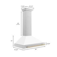 ZLINE 36 Inch Autograph Edition Stainless Steel Range Hood with a Matte White Shell and Gold Handle, KB4STZ-WM36-G - Smart Kitchen Lab