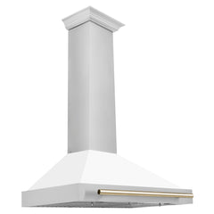 ZLINE 36 Inch Autograph Edition Stainless Steel Range Hood with a Matte White Shell and Gold Handle, KB4STZ-WM36-G - Smart Kitchen Lab