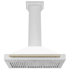 ZLINE 36 Inch Autograph Edition Stainless Steel Range Hood with a Matte White Shell and Gold Handle, KB4STZ-WM36-G - Smart Kitchen Lab