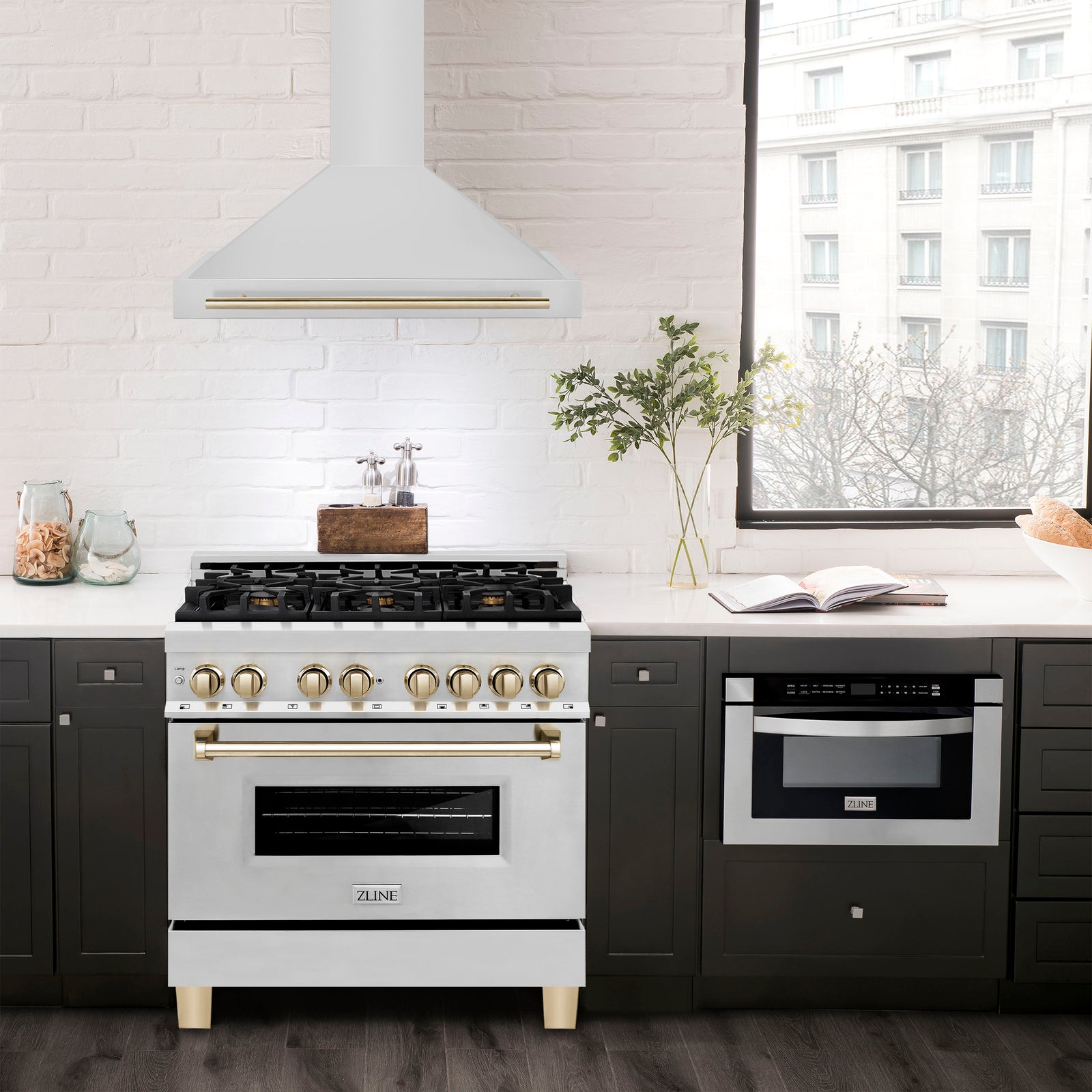 ZLINE 36 Inch Autograph Edition Stainless Steel Range Hood with Gold Handle, KB4STZ-36-G - Smart Kitchen Lab