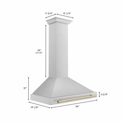 ZLINE 36 Inch Autograph Edition Stainless Steel Range Hood with Gold Handle, KB4STZ-36-G - Smart Kitchen Lab