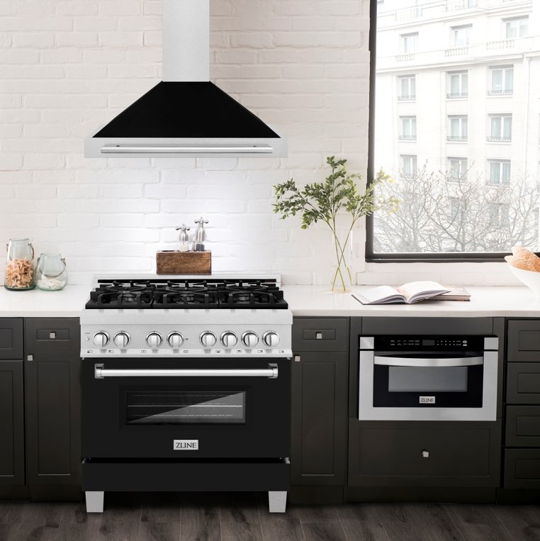 ZLINE 36 Inch DuraSnow® Stainless Steel Range Hood with Black Matte Shell and Stainless Steel Handle, KB4SNX-BLM-36 - Smart Kitchen Lab