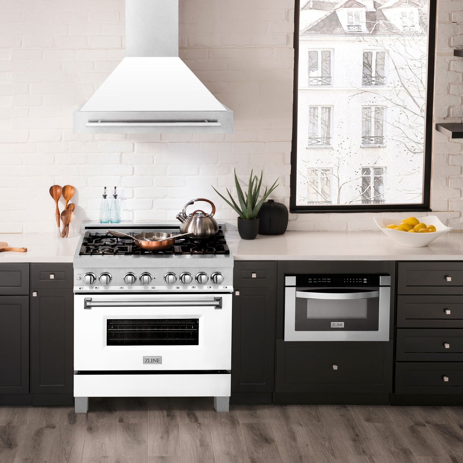 ZLINE 36 Inch DuraSnow® Stainless Steel Range Hood with White Matte Shell, 8654SNX-WM-36 - Smart Kitchen Lab