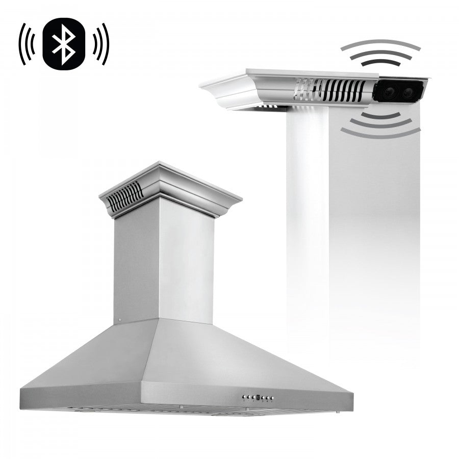 ZLINE 42 in. Stainless Steel Wall Range Hood with Built-in CrownSound® Bluetooth Speakers, KL3CRN-BT-42 - Smart Kitchen Lab