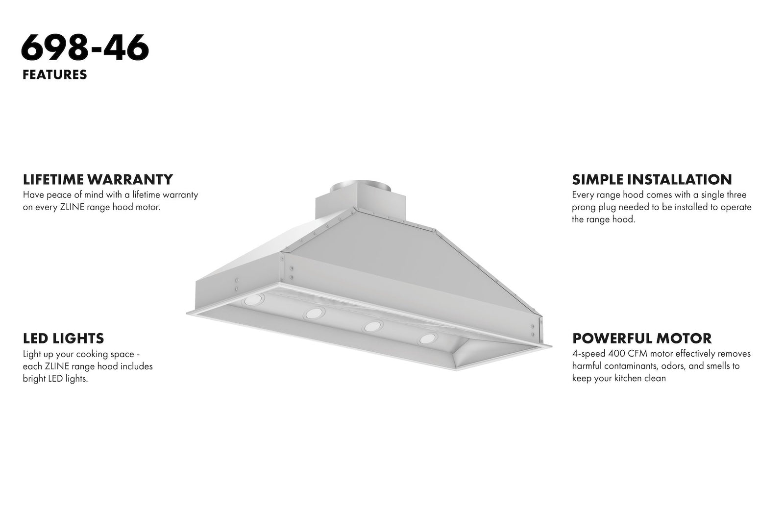 ZLINE 46 in. Width Outdoor Range Hood Insert (18 in. Depth), 698-304-46 - Smart Kitchen Lab