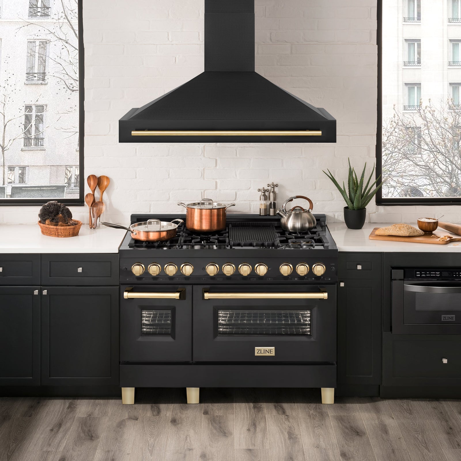 ZLINE 48 in. Autograph Edition Black Stainless Steel Range Hood with Gold Handle, BS655Z-48-G - Smart Kitchen Lab