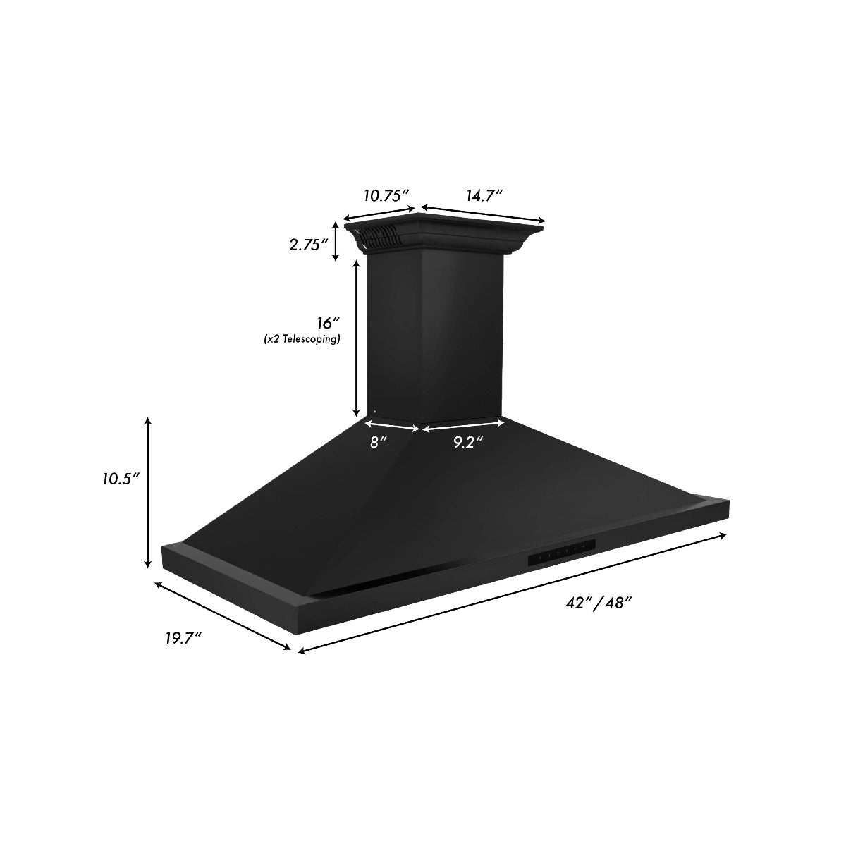 ZLINE 48 in. Black Stainless Steel Indoor Wall Range Hood with BlueTooth Crown Molding, BSKBNCRN-BT-48 - Smart Kitchen Lab