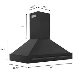 ZLINE 48 In. Black Stainless Steel Range Hood with Black Stainless Steel Handle, BS655-48-BS - Smart Kitchen Lab