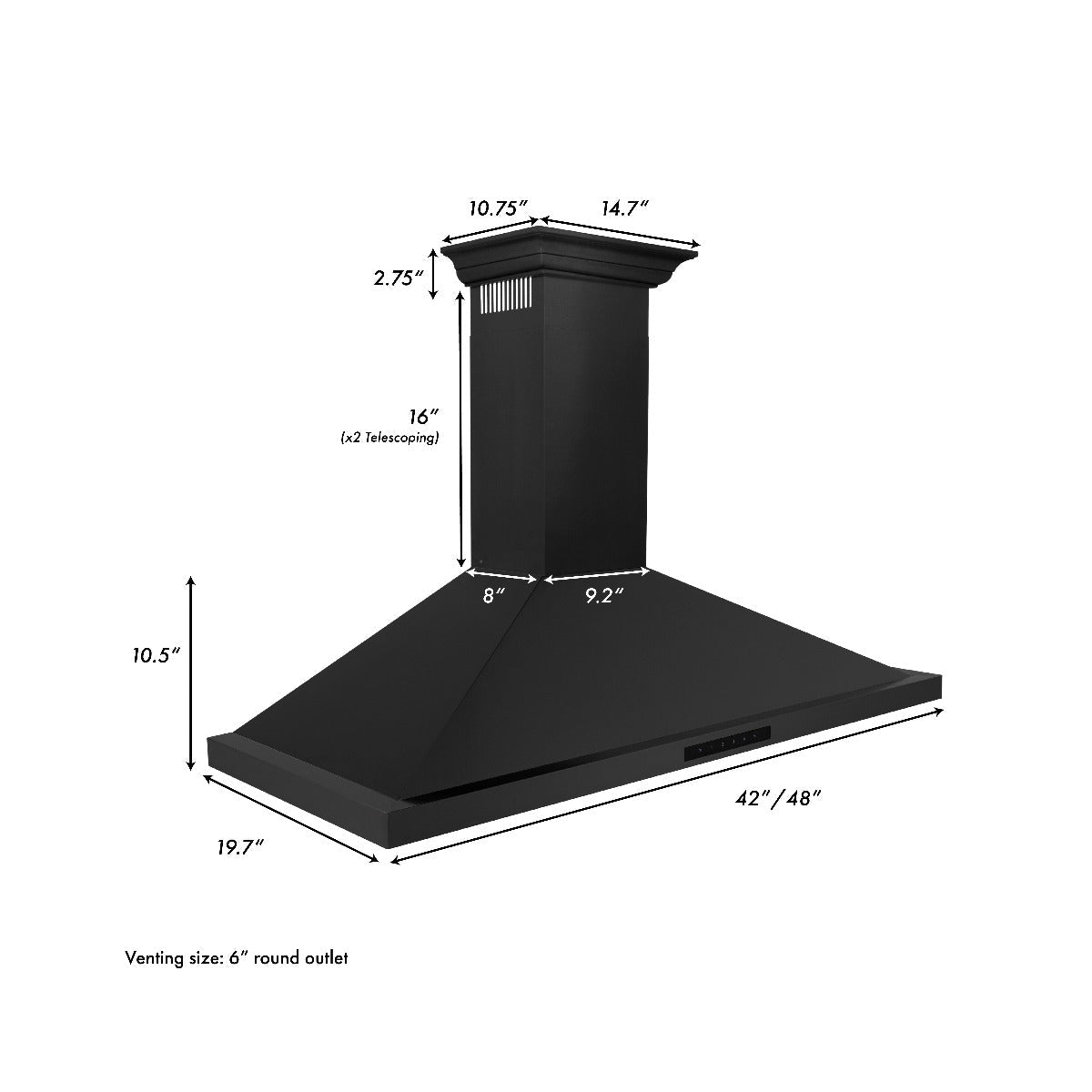 ZLINE 48 in. Convertible Vent Wall Mount Range Hood in Black Stainless Steel with Crown Molding, BSKBNCRN-48 - Smart Kitchen Lab