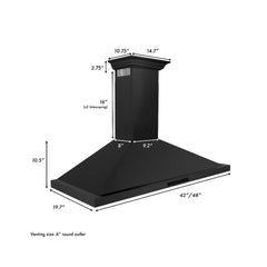 ZLINE 48 in. Convertible Vent Wall Mount Range Hood in Black Stainless Steel with Crown Molding, BSKBNCRN-48 - Smart Kitchen Lab