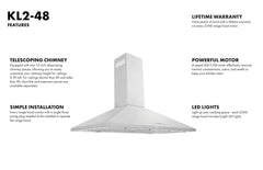 ZLINE 48 in. Convertible Vent Wall Mount Range Hood in Stainless Steel, KL2-48 - Smart Kitchen Lab