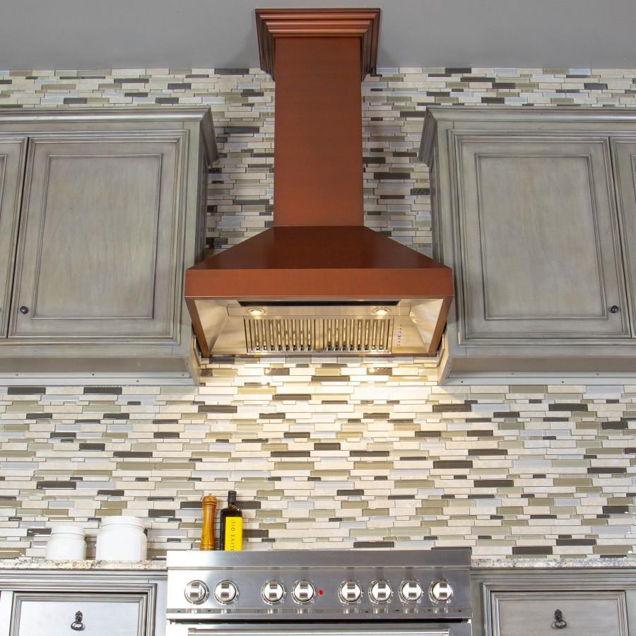 ZLINE 48 in. Copper Wall Range Hood with Crown Molding, 8667C-48 - Smart Kitchen Lab