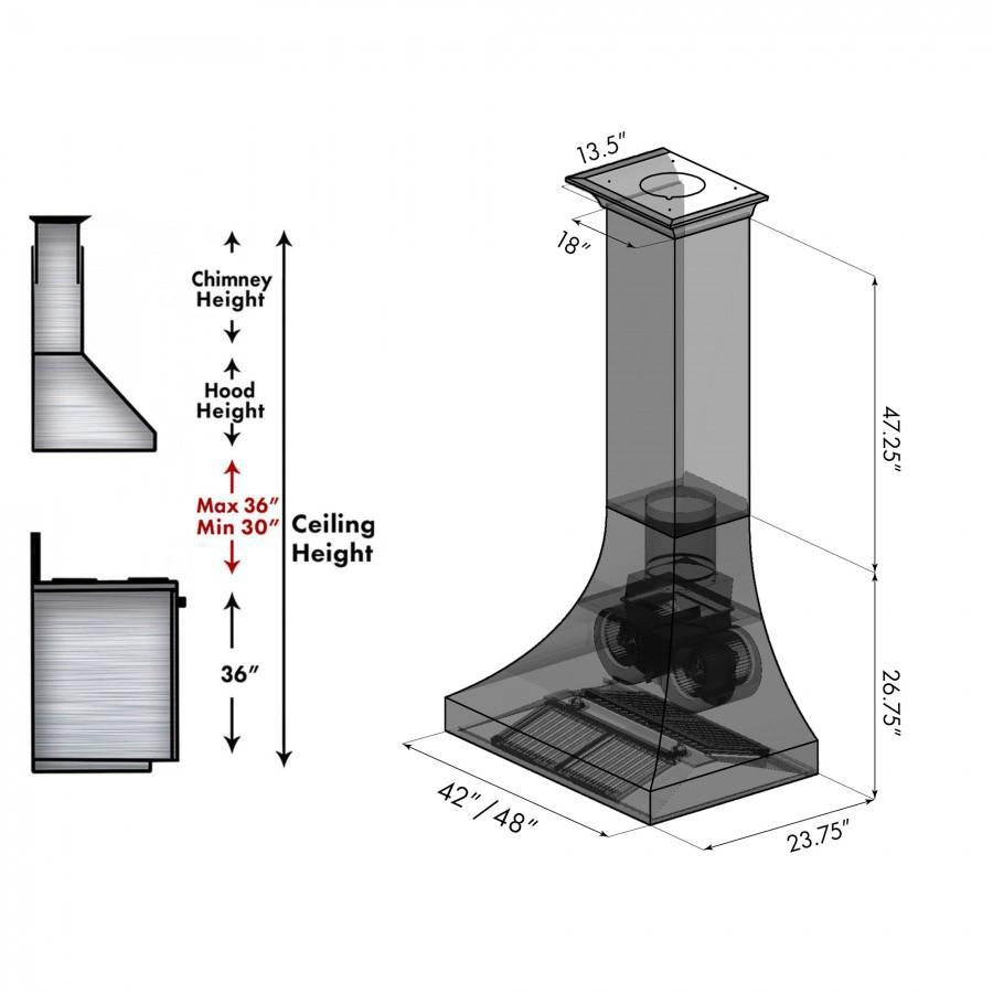 ZLINE 48 in. Designer Series DuraSnow® Stainless Finish Indoor Wall Range Hood, 8632S-48 - Smart Kitchen Lab