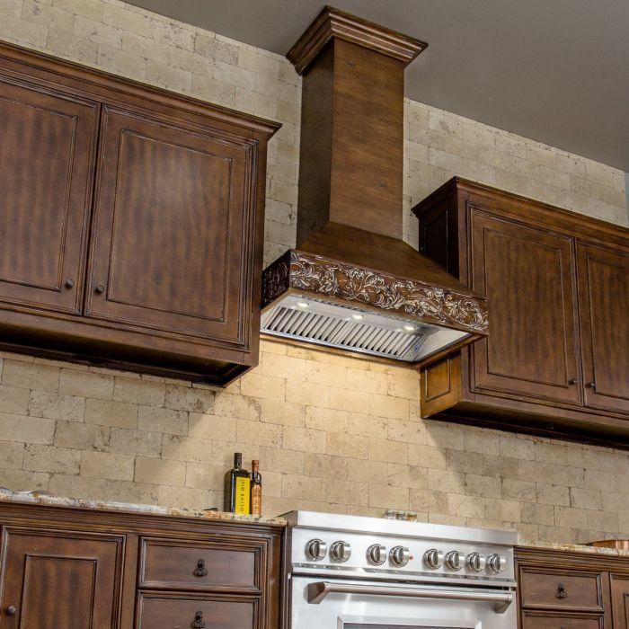 ZLINE 48 in. Designer Wooden Wall Mount Range Hood in Walnut, 373RR-48 - Smart Kitchen Lab