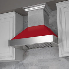 ZLINE 48 in. Ducted DuraSnow® Stainless Steel Range Hood with Red Gloss Shell, 8654RG-48 - Smart Kitchen Lab