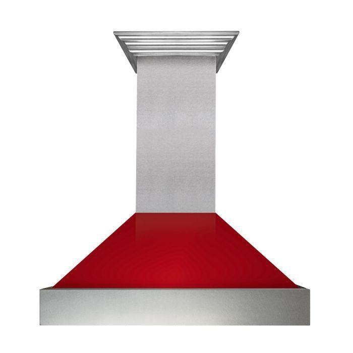 ZLINE 48 in. Ducted DuraSnow® Stainless Steel Range Hood with Red Gloss Shell, 8654RG-48 - Smart Kitchen Lab