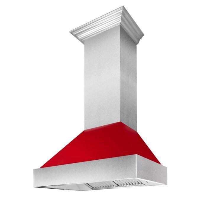 ZLINE 48 in. Ducted DuraSnow® Stainless Steel Range Hood with Red Gloss Shell, 8654RG-48 - Smart Kitchen Lab