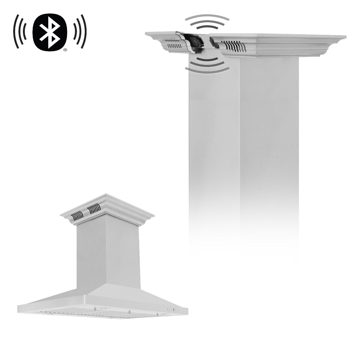 ZLINE 48 in. Island Mount Range Hood in Stainless Steel with Built-in CrownSound Bluetooth Speakers, GL2iCRN-BT-48 - Smart Kitchen Lab