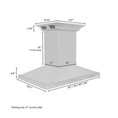 ZLINE 48 in. Island Mount Range Hood in Stainless Steel with Built-in CrownSound Bluetooth Speakers, GL2iCRN-BT-48 - Smart Kitchen Lab