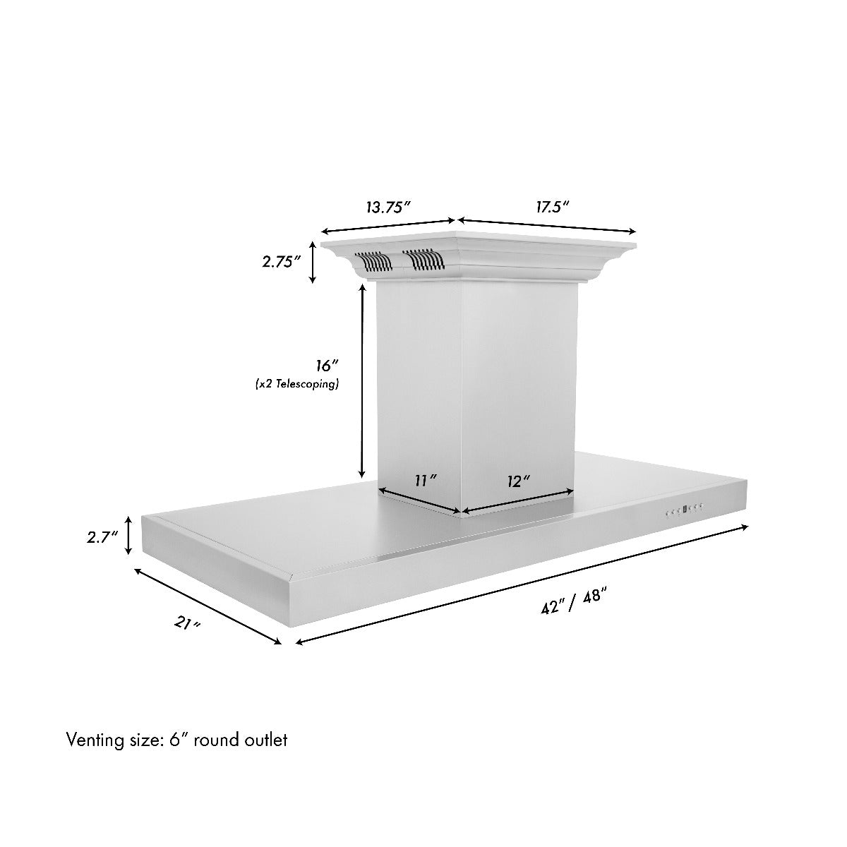 ZLINE 48 in. Island Mount Range Hood in Stainless Steel with Built-in CrownSound‚ Bluetooth Speakers, KE2iCRN-BT-48 - Smart Kitchen Lab