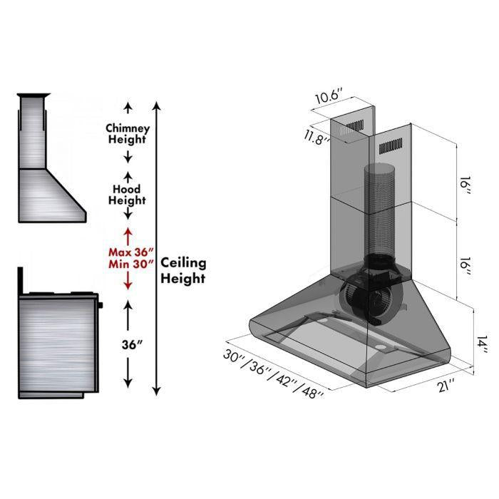 ZLINE 48 in. Professional Convertible Vent Wall Mount Range Hood in Stainless Steel, 587-48 - Smart Kitchen Lab