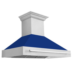 ZLINE 48 In. Stainless Steel Range Hood with Blue Gloss Shell and Stainless Steel Handle, 8654STX-BG-48 - Smart Kitchen Lab
