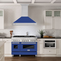 ZLINE 48 In. Stainless Steel Range Hood with Blue Matte Shell and Stainless Steel Handle, 8654STX-BM-48 - Smart Kitchen Lab