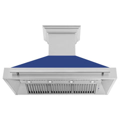 ZLINE 48 In. Stainless Steel Range Hood with Blue Matte Shell and Stainless Steel Handle, 8654STX-BM-48 - Smart Kitchen Lab