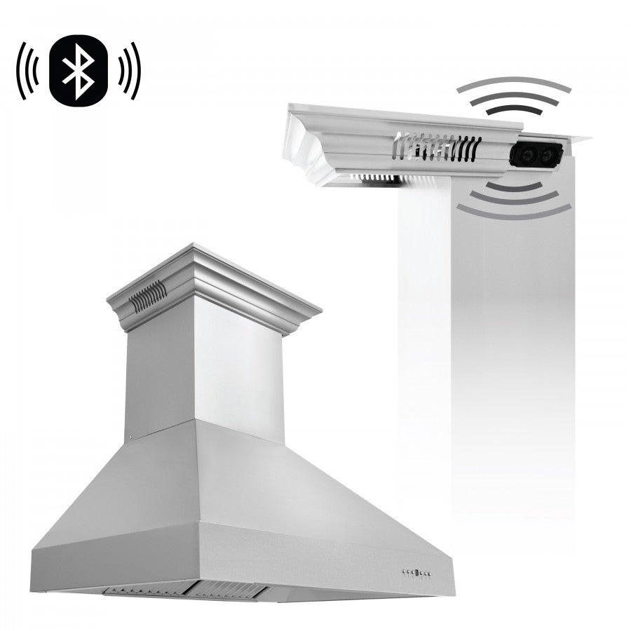 ZLINE 48 in. Stainless Steel Wall Range Hood with Built-in CrownSound® Bluetooth Speakers, 667CRN-BT-48 - Smart Kitchen Lab