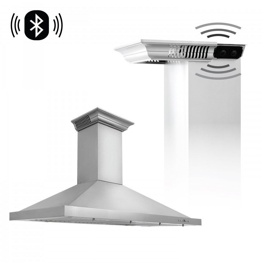 ZLINE 48 in. Stainless Steel Wall Range Hood with Built-in CrownSound® Bluetooth Speakers, KBCRN-BT-48 - Smart Kitchen Lab
