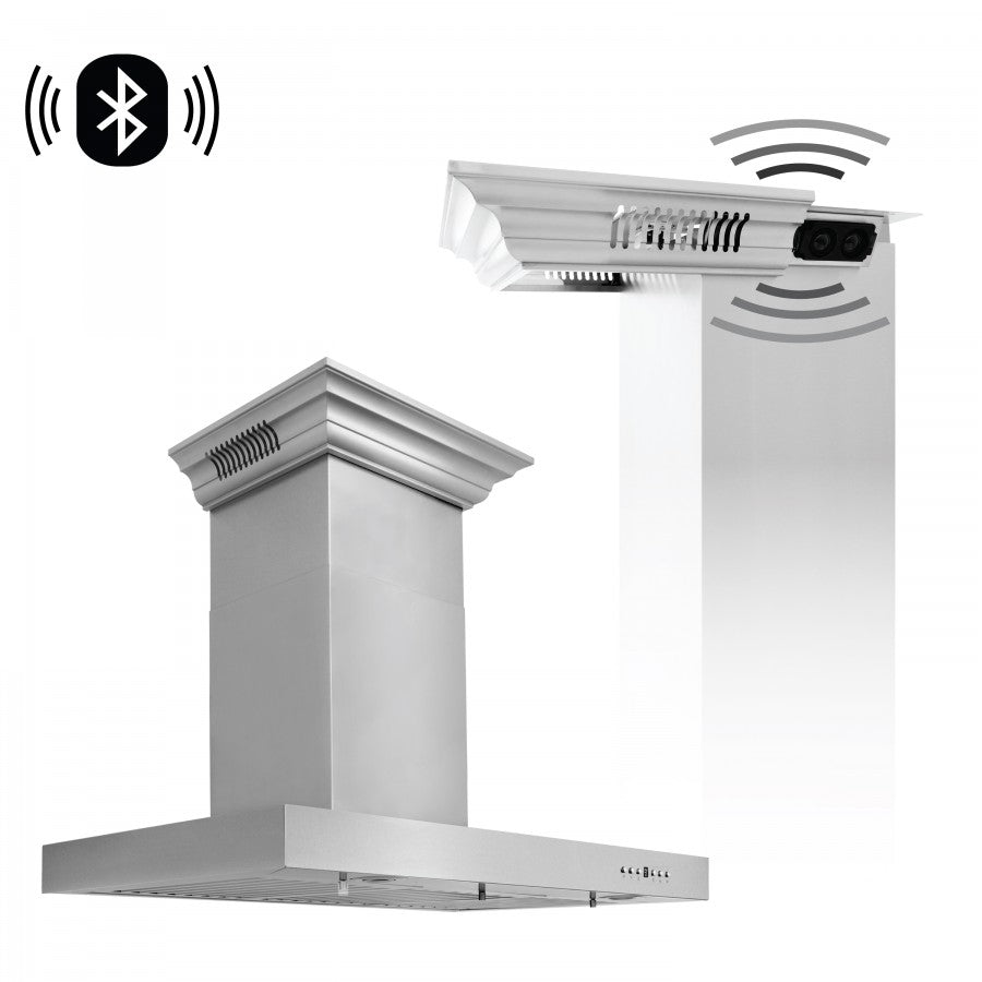 ZLINE 48 in. Stainless Steel Wall Range Hood with Built-in CrownSound® Bluetooth Speakers, KECRN-BT-48 - Smart Kitchen Lab