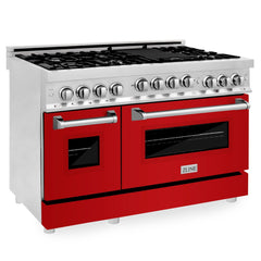 ZLINE 48 Inch 6.0 cu. ft. Range with Gas Stove and Gas Oven in Stainless Steel and Red Gloss Door, RG-RG-48 - Smart Kitchen Lab