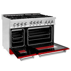 ZLINE 48 Inch 6.0 cu. ft. Range with Gas Stove and Gas Oven in Stainless Steel and Red Gloss Door, RG-RG-48 - Smart Kitchen Lab